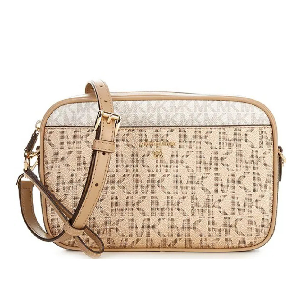 NWT Michael Kors Jet Set Metallic Signature Logo Charm Large EW Camera Crossbody